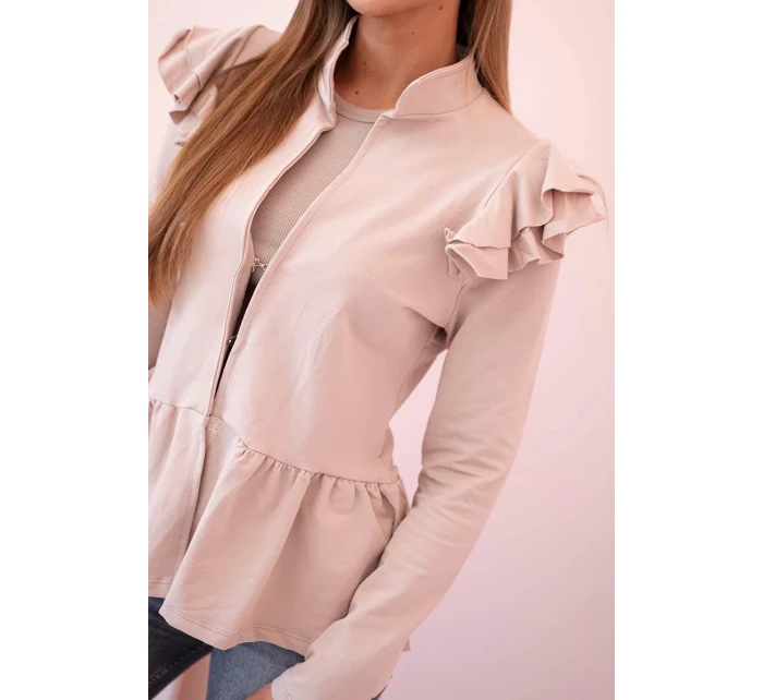 Dámský přehoz s volánky a stojáčkem béžový