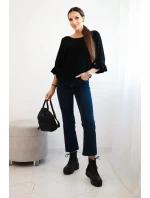 Dámský svetr s ozdobným manžetou černý