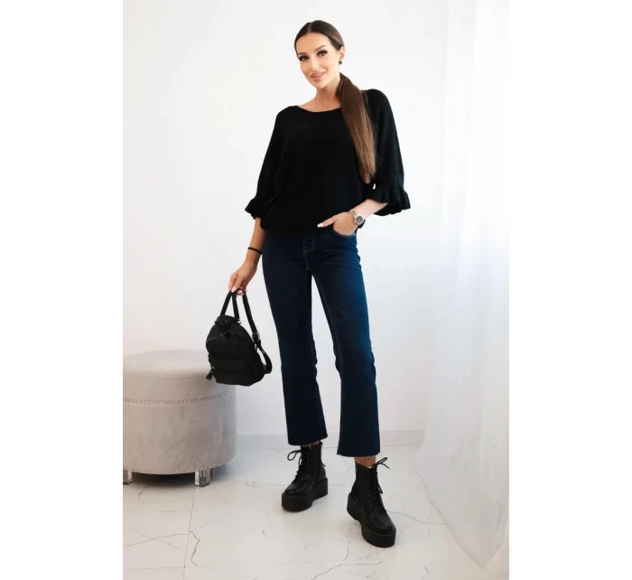 Dámský svetr s ozdobným manžetou černý