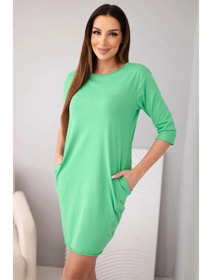 Dámské bavlněné šaty s rukávem 3/4 a kapsami světle zelená Dámské bavlněné šaty s rukávem 3/4 a kapsami světle zelená