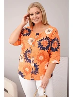 Dámská bavlněná halenka Plus Size s krátkým rukávem a knoflíky oranžová
