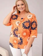 Dámská bavlněná halenka Plus Size s krátkým rukávem a knoflíky oranžová