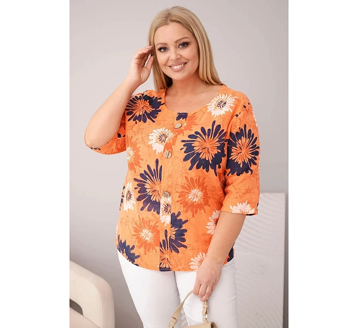 Dámská bavlněná halenka Plus Size s krátkým rukávem a knoflíky oranžová