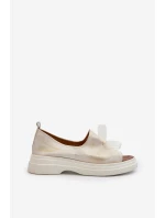 Zazoo 2939 Dámské kožené sandály s mašlí Zlatý otěr