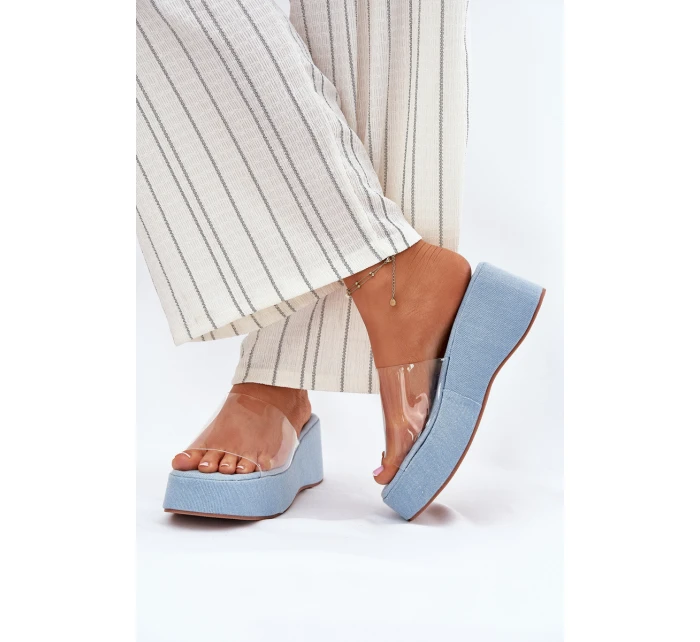 Dámské Pantofle S Průhledným Páskem Na Klínu Jeans Meltiana Dámské Pantofle S Průhledným Páskem Na Klínu Jeans Meltiana