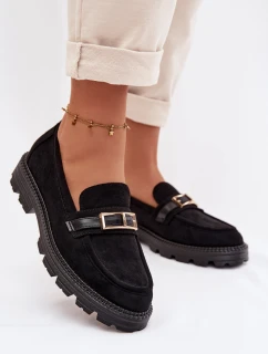 Dámské mokasíny se zlatým přezkou Černé Mirelva