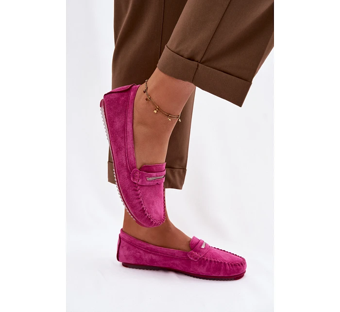 Dámské ploché mokasíny z přírodního semiše S.Barski LR61-7029 fuchsiová Dámské ploché mokasíny z přírodního semiše S.Barski LR61-7029 fuchsiová