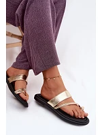 Dámské pantofle z pravé kůže na ploché podešvi Vinceza 66939 zlaté