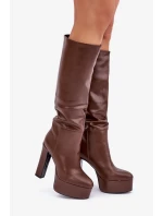 Kozačky na sloupku a platformě z eko kůže hnědé Felilorn
