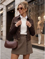 Dámská semišová bunda na druky, tmavě hnědá, FashionStreet TY5881 Dámská semišová bunda na druky, tmavě hnědá, FashionStreet TY5881