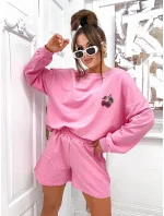 Růžový dámský bavlněný komplet mikina a šortky model 21056407 - Moon Růžový dámský bavlněný komplet mikina a šortky model 21056407 - Moon
