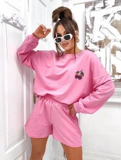 Růžový dámský bavlněný komplet mikina a šortky model 21056407 - Moon