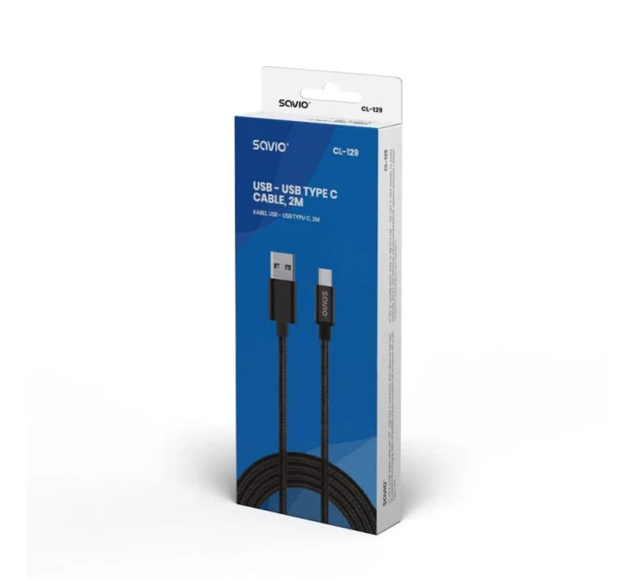 Kabel SAVIO CL-129 (USB typ C - USB 2.0 typ A ; 2 m; černá barva)