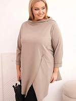 Dámská bavlněná blůza Plus Size asymetrická s ohrnovacími rukávy fango