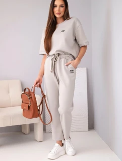 Dámský komplet viskózový máslový s krátkým rukávem a kalhotami s ohrnutým lemem tmavě béžový