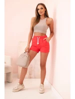 Dámské bavlněné šortky s gumou a vázáním v pase malinové Dámské bavlněné šortky s gumou a vázáním v pase malinové
