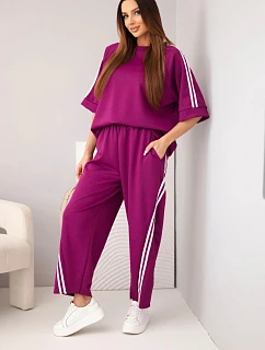 Dámská  viskózová souprava mikina a kalhoty s lampasy tmavě fialová model 22159097 - K-Fashion