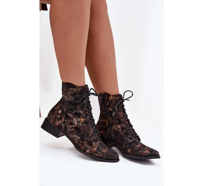 vzorované kotníkové boty na ploché podrážce model 21714005 - Maciejka