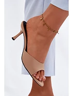 Dámské sandály na podpatku látkové Béžové model 22111314 - Boto