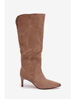 Dámské zateplené kozačky na jehlovém podpatku – tmavě béžové Arelisse Dámské zateplené kozačky na jehlovém podpatku – tmavě béžové Arelisse