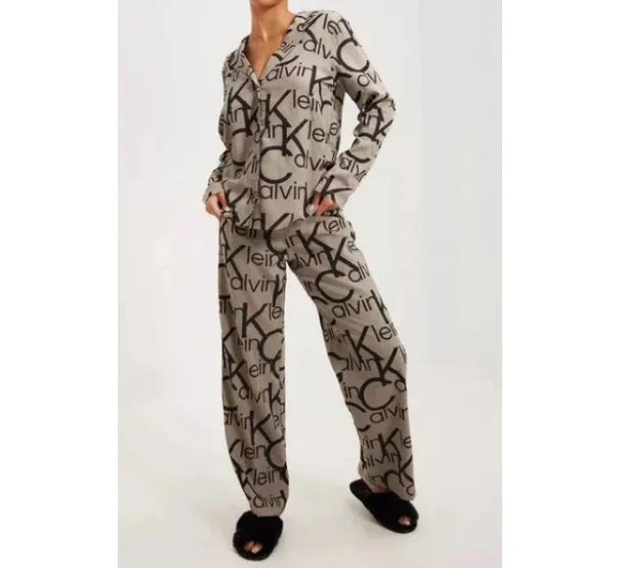 Dámský vrchní díl pyžama QS6848E 5VM béžová/černá - Calvin Klein