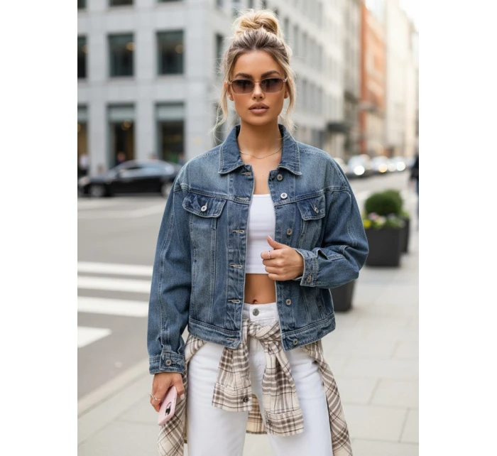 Dámská krátká džínová bunda klasického střihu modrá FashionStreet TY5632