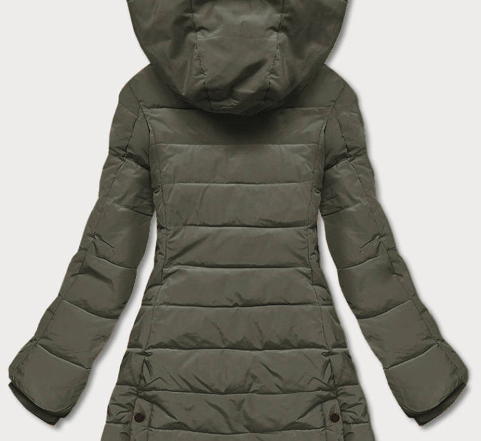 Dámská zimní bunda v army barvě s kapucí (2M-21003)
