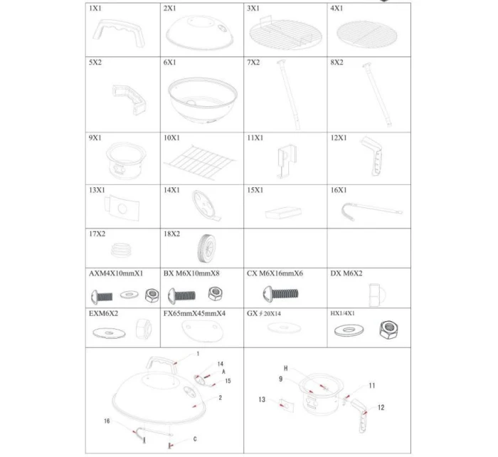 KULOVÝ ZAHRADNÍ GRIL REX STEEL 46CM S POPELNÍKEM