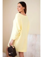 Dámská suknička Plus Size vlněná s výstřihem do V žlutá