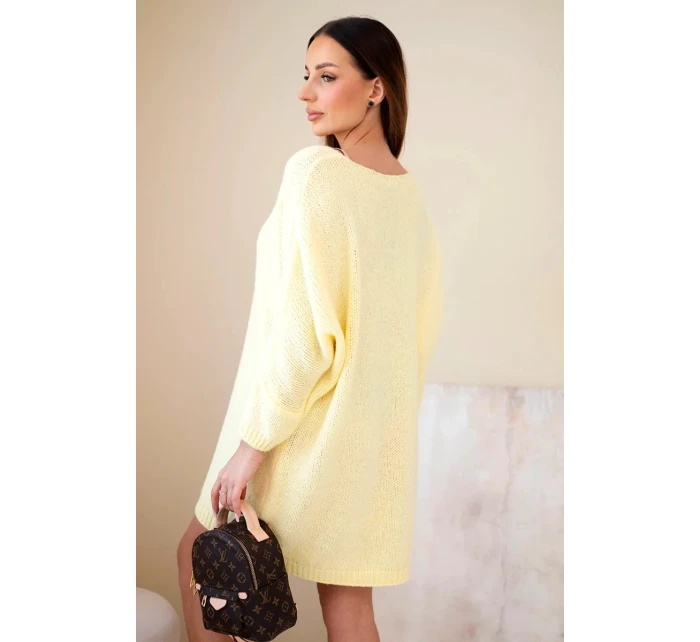 Dámská suknička Plus Size vlněná s výstřihem do V žlutá