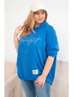 Dámská mikina Plus Size s kapucí a potiskem chabrová Dámská mikina Plus Size s kapucí a potiskem chabrová