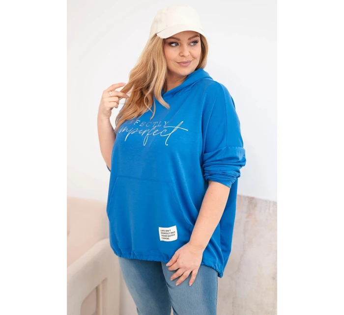 Dámská mikina Plus Size s kapucí a potiskem chabrová Dámská mikina Plus Size s kapucí a potiskem chabrová