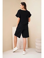 Dámský bavlněný komplet triko s krátkým rukávem a šortky s gumou v pase černá