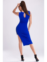 Společenské šaty dámské značkové EMAMODA zdobené krajkou modré - Modrá / L - EMAMODA