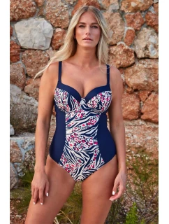 Dámské jednodílné plavky KKJ036 Ria Tmavě modrá s béžovou mix - Gaia