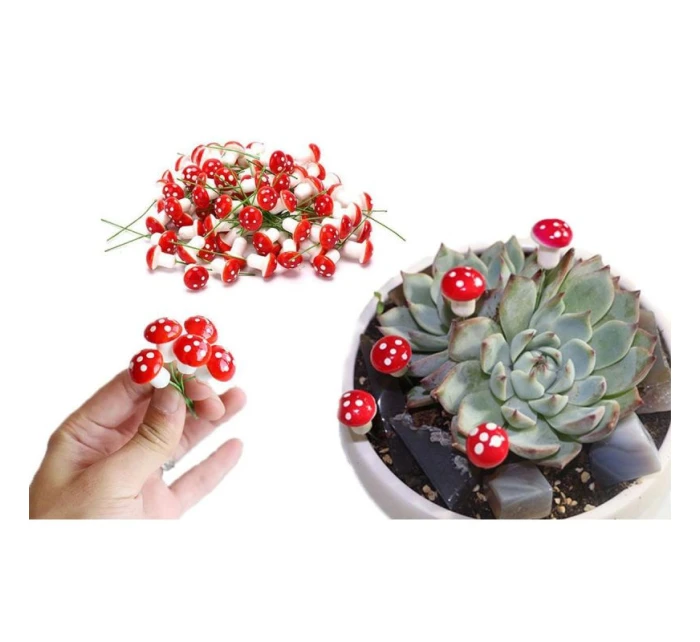 DEKORATIVNÍ FIGURKY HOUBY MUCHOMŮRKY NA DRÁTĚ 9KS