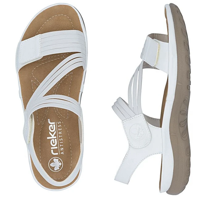 Pohodlné dámské sandály na suchý zip s gumičkami bílé Rieker 64870-81