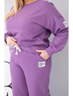 Dámská souprava Plus Size bavlněná s volnou mikinou a širokými kalhotami fialový