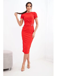 Dámské viskózové maxi šaty vázané u krku s ozdobnou sponou modrá