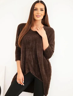 Dámský svetr Plus Size s výstřihem do V hnědý