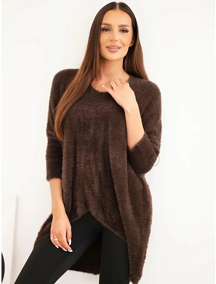 Dámský svetr Plus Size s výstřihem do V hnědý Dámský svetr Plus Size s výstřihem do V hnědý