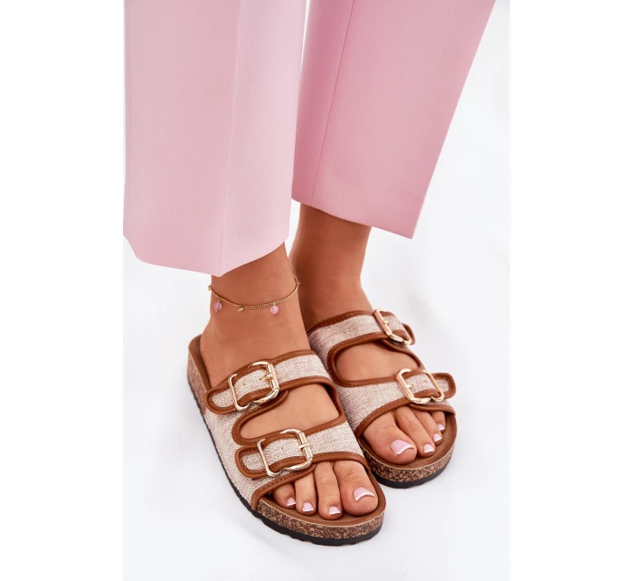 Materiálové dámské pantofle na korkové platformě s přezkami Camel Osoffe