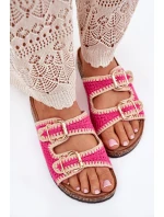 Háčkované Dámské Pantofle Se Zlatými Přezkami Fuchsie Fenira Háčkované Dámské Pantofle Se Zlatými Přezkami Fuchsie Fenira