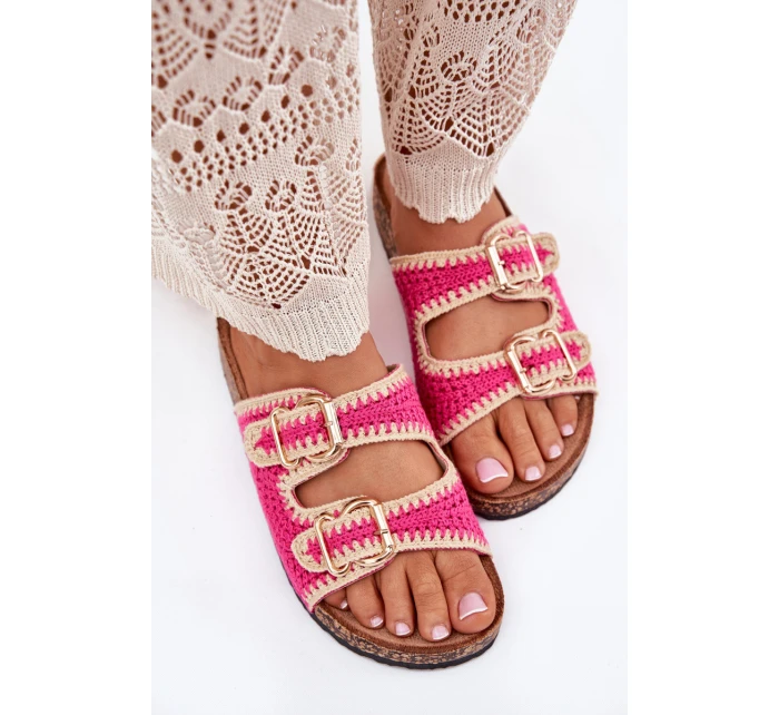 Háčkované Dámské Pantofle Se Zlatými Přezkami Fuchsie Fenira Háčkované Dámské Pantofle Se Zlatými Přezkami Fuchsie Fenira