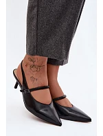 Kožené Lodičky Sandály na Podpatku S Páskem D&A CR61-3046 Černé