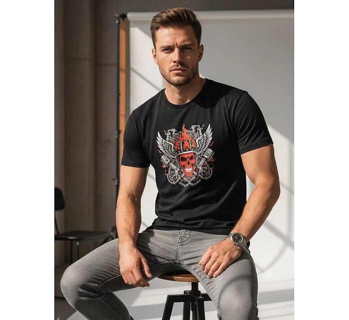 Pánské tričko s potiskem ohnivé lebky NX058R Pánské tričko s potiskem ohnivé lebky NX058R