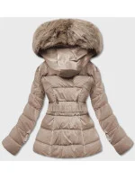 Béžová krátká lesklá dámská bunda (B8090-46)