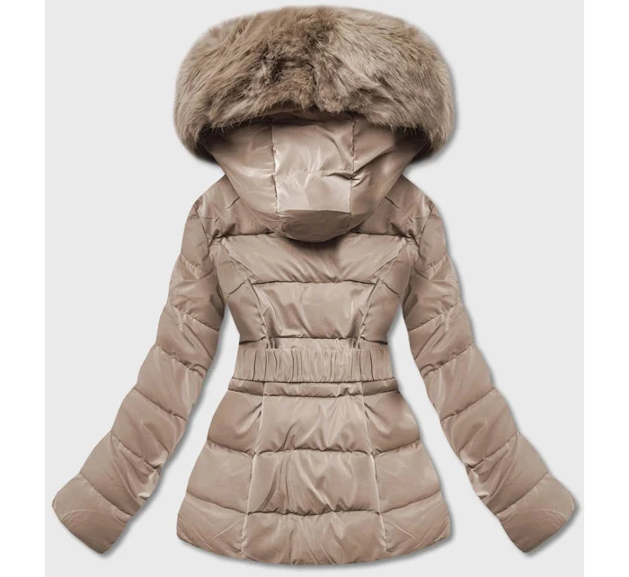 Béžová krátká lesklá dámská bunda (B8090-46)