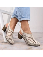 Kožené sandály na podpatku Rieker W RKR49B beige Kožené sandály na podpatku Rieker W RKR49B beige