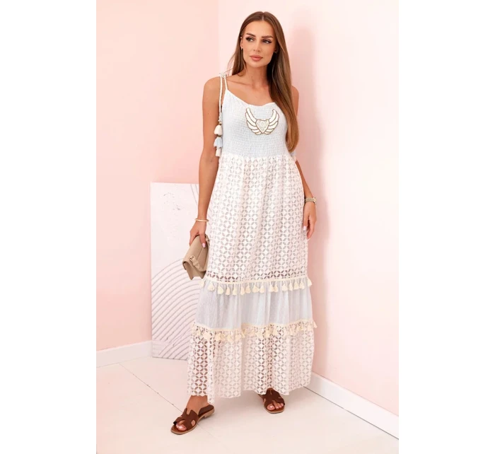 Dámské boho šaty s ramínky s výšivkou a krajkou modrý